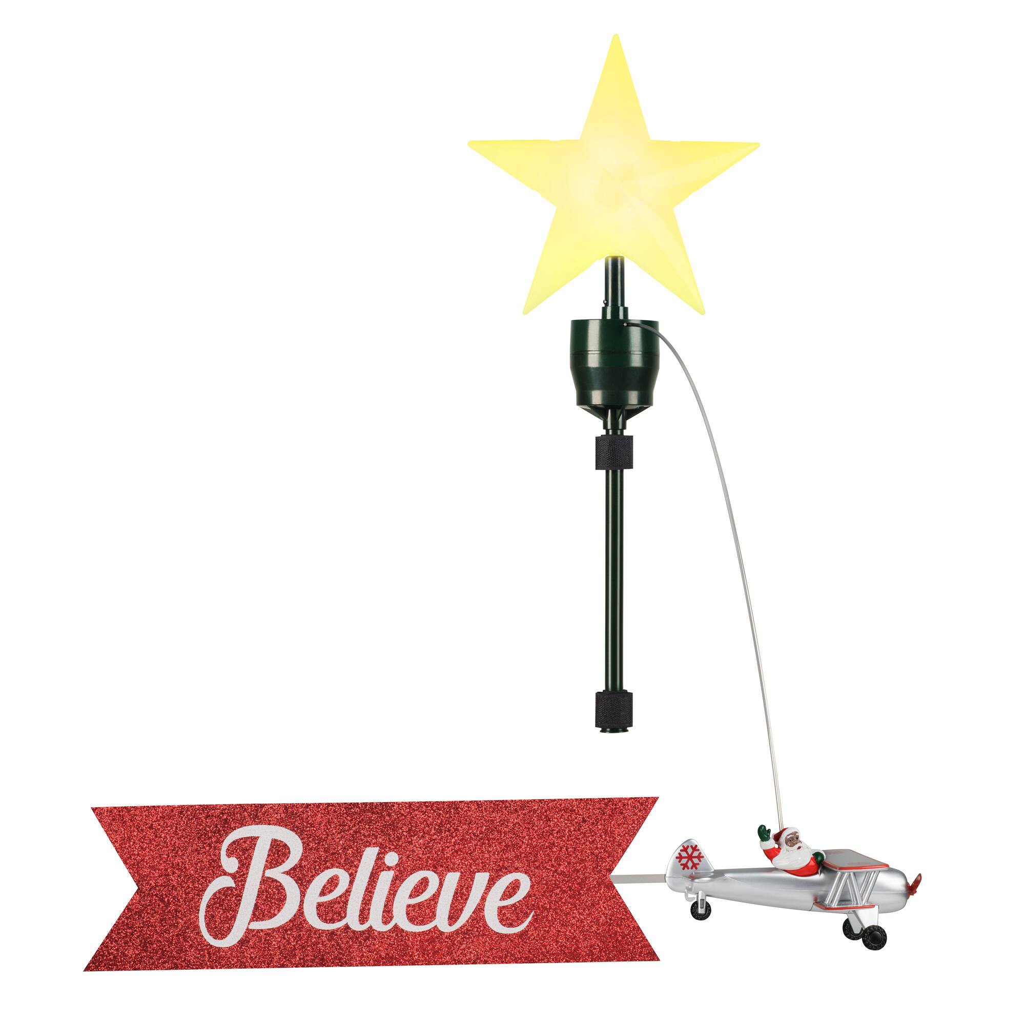 Santa's Plane & Banner Animated Christmas Tree Topper
